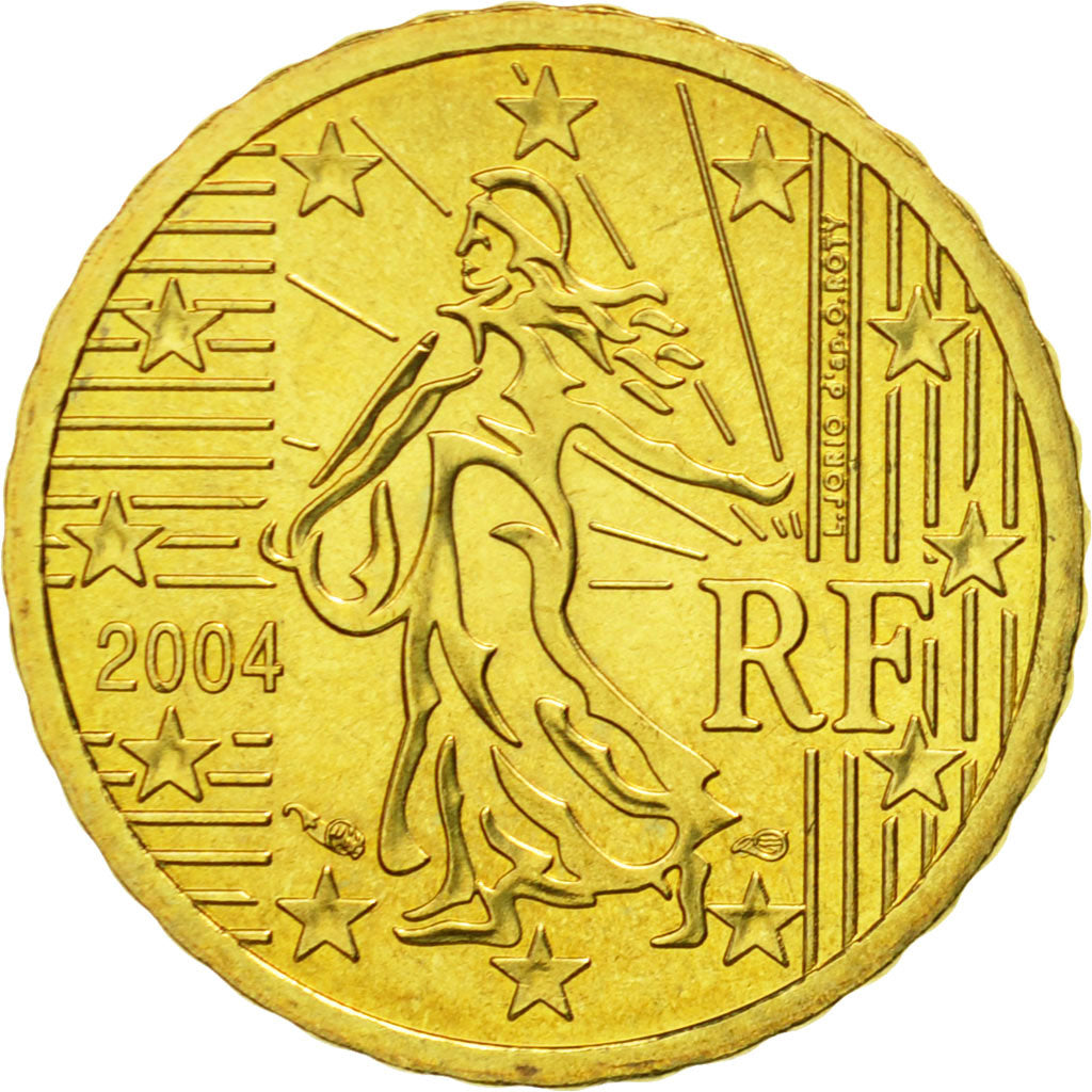 France, 10 Euro Cent, 2004, MS(63), Brass, KM:1285