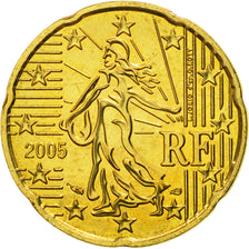 France, 20 Euro Cent, 2005, MS(63), Brass, KM:1286