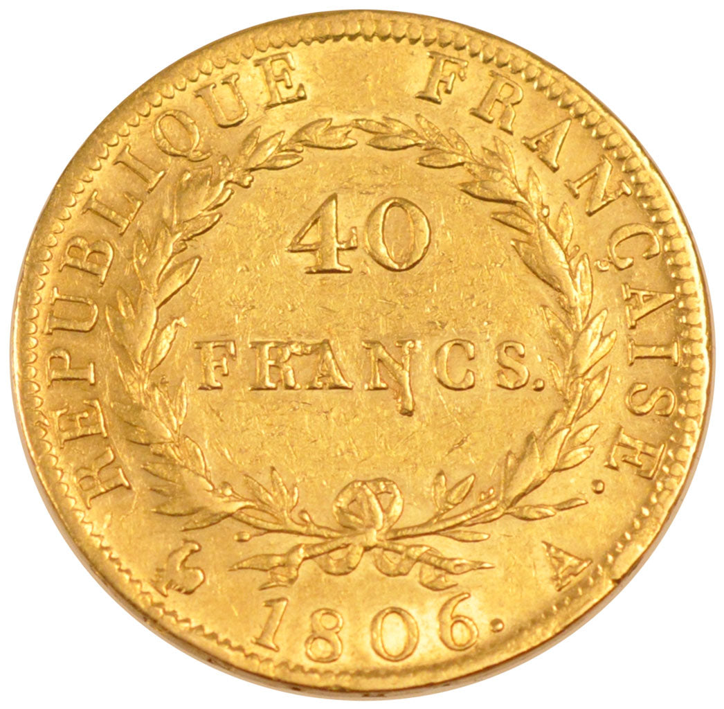FRANCE, Napoléon I, 40 Francs, 1806, Paris, KM #675.1, EF(40-45), Gold, Gadoury 