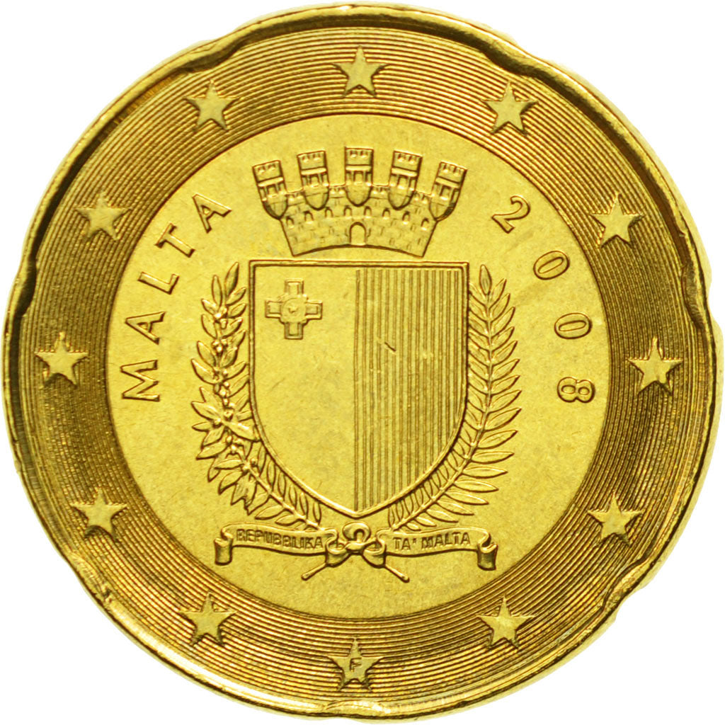 Malta, 20 Euro Cent, 2008, SPL, Ottone, KM:129