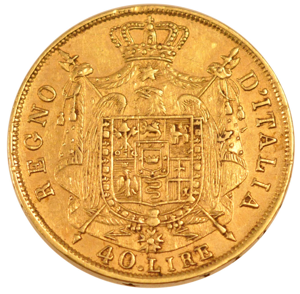 ITALIAN STATES, 40 Lire, 1812, Milan, KM #12, AU(50-53), Gold, 12.87