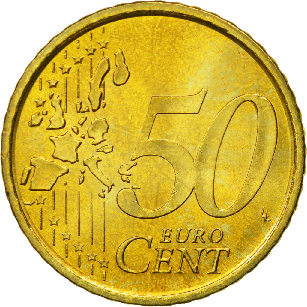España, 50 Euro Cent, 2001, EBC+, Latón, KM:1045