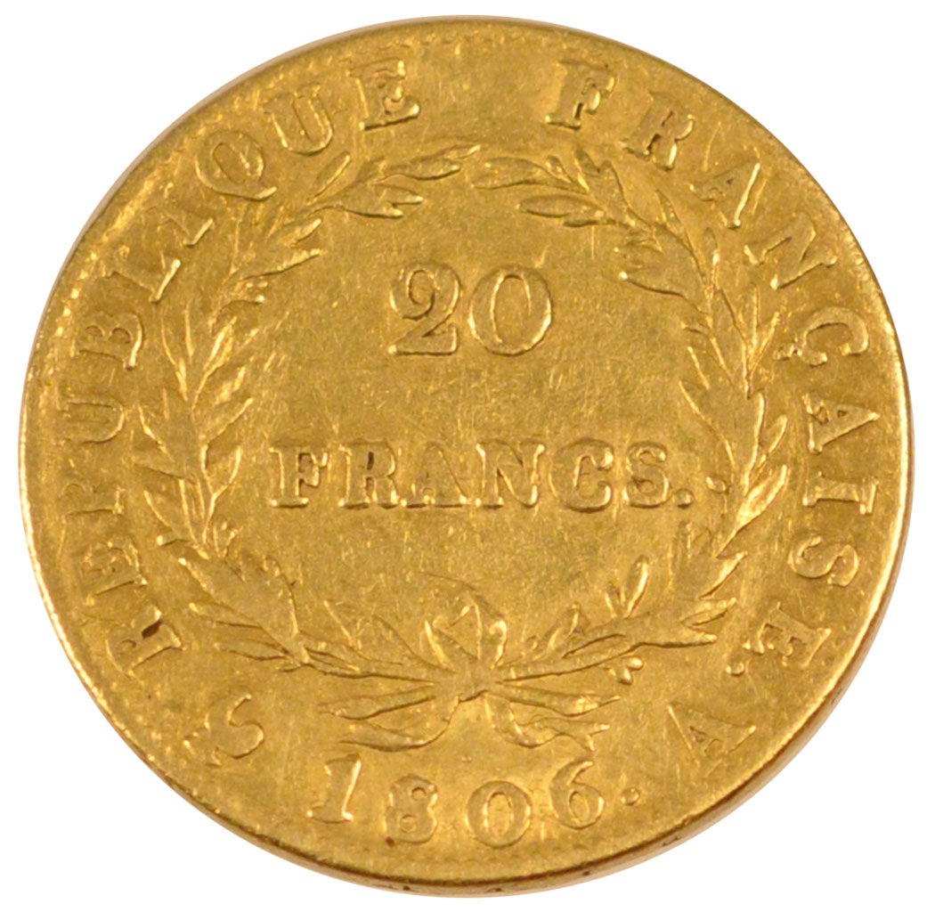 Francia, Napoléon I, 20 Francs, 1806, Paris, BB, Oro, KM:674.1, Gadoury:1023