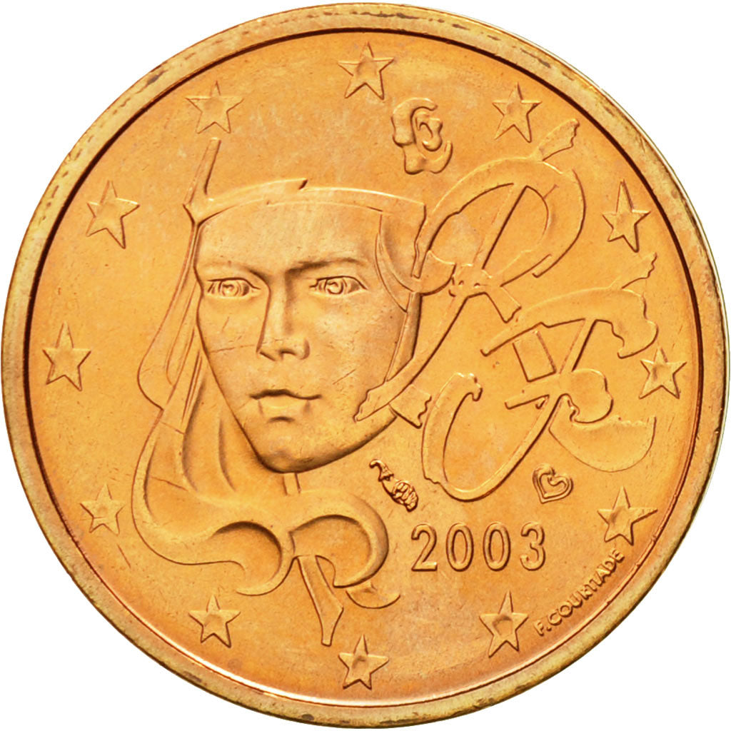 France, 2 Euro Cent, 2003, MS(63), Copper Plated Steel, KM:1283