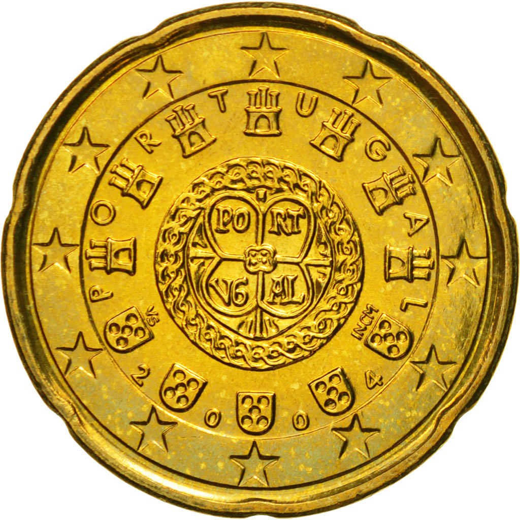 Portugal, 20 Euro Cent, 2004, MS(63), Brass, KM:744