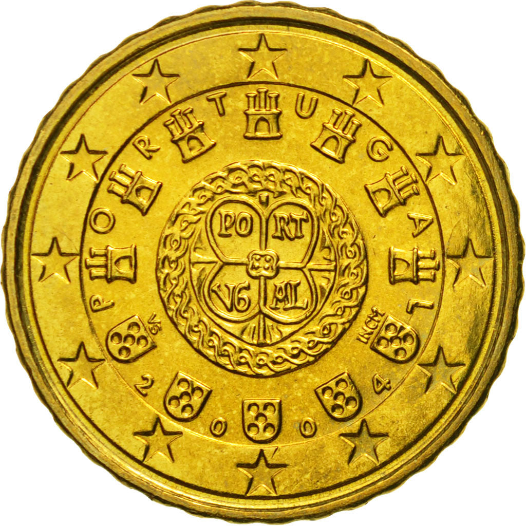 Portugal, 10 Euro Cent, 2004, MS(63), Brass, KM:743