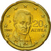Greece, 20 Euro Cent, 2002, MS(60-62), Brass, KM:185