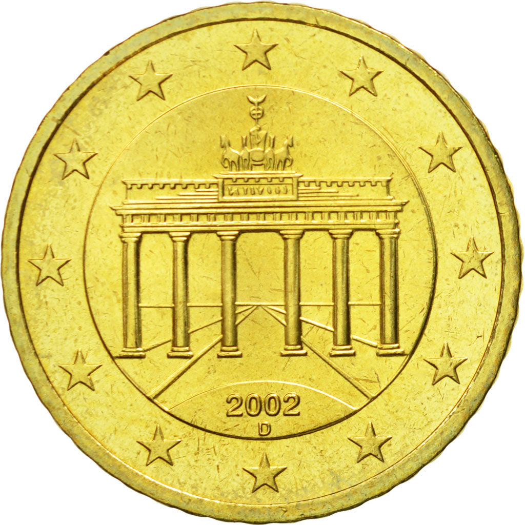 GERMANY - FEDERAL REPUBLIC, 50 Euro Cent, 2002, MS(63), Brass, KM:212