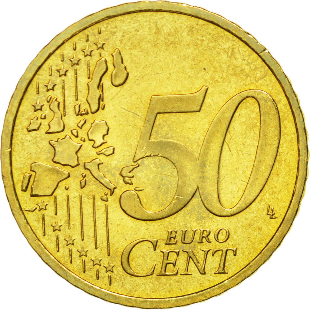 GERMANY - FEDERAL REPUBLIC, 50 Euro Cent, 2002, MS(63), Brass, KM:212