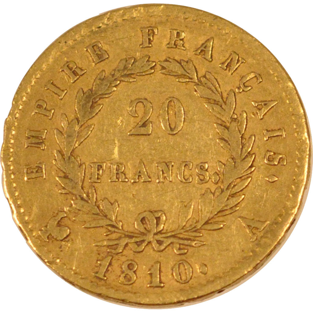 FRANCE, Napoléon I, 20 Francs, 1810, Paris, KM #695.1, EF(40-45), Gold, Gadoury 