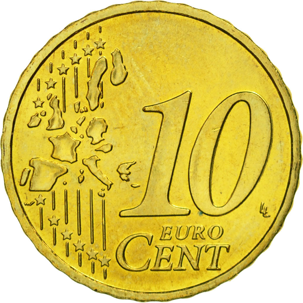 Francja, 10 Euro Cent, 2002, Paris, MS(63), Mosiądz, KM:1285