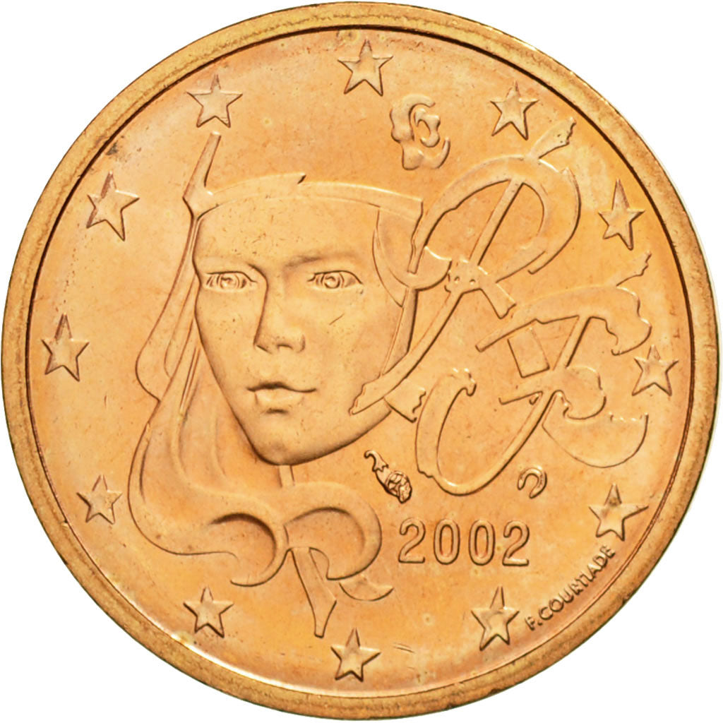 France, 2 Euro Cent, 2002, MS(63), Copper Plated Steel, KM:1283