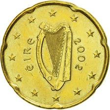 IRELAND REPUBLIC, 20 Euro Cent, 2002, MS(60-62), Brass, KM:36