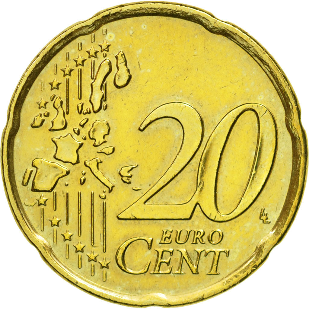 IRELAND REPUBLIC, 20 Euro Cent, 2002, MS(60-62), Brass, KM:36