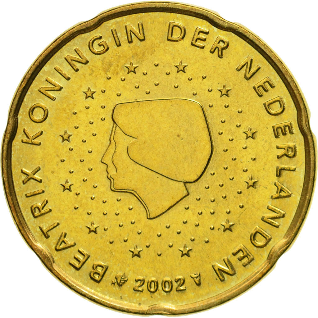 Países Bajos, 20 Euro Cent, 2002, EBC+, Latón, KM:238