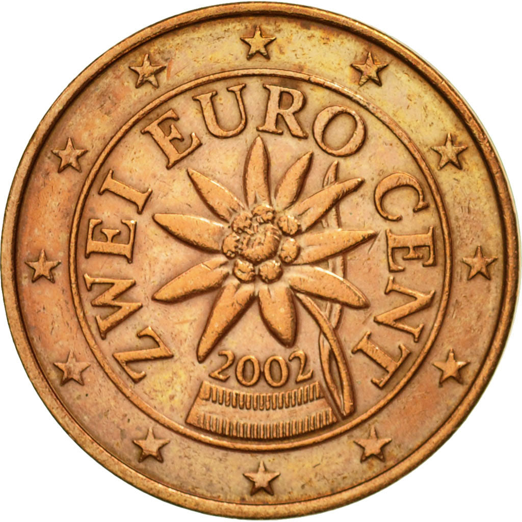 Austria, 2 Euro Cent, 2002, EBC+, Cobre chapado en acero, KM:3083