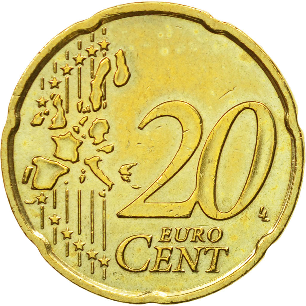 GERMANY - FEDERAL REPUBLIC, 20 Euro Cent, 2002, AU(55-58), Brass, KM:211
