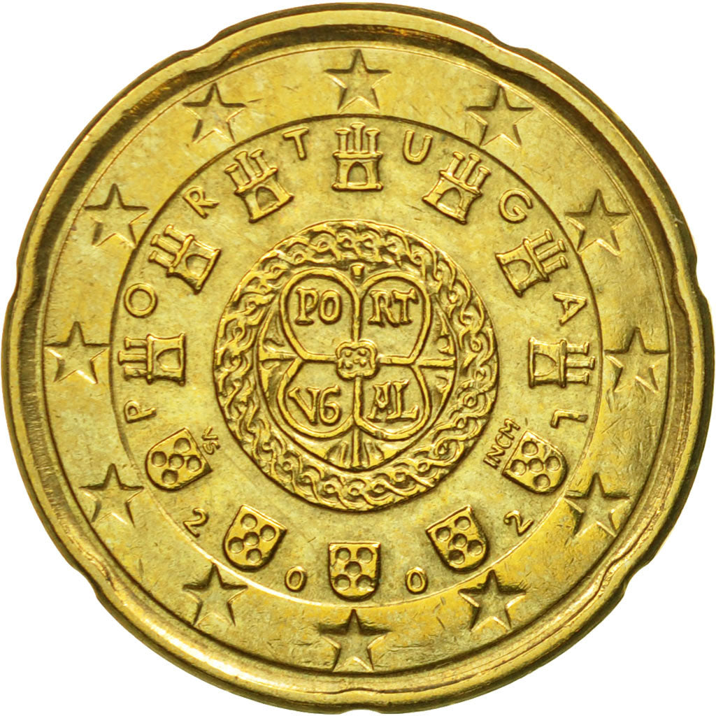 Portugal, 20 Euro Cent, 2002, MS(60-62), Brass, KM:744