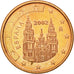 Hiszpania, Euro Cent, 2002, Madrid, MS(60-62), Miedź platerowana stalą