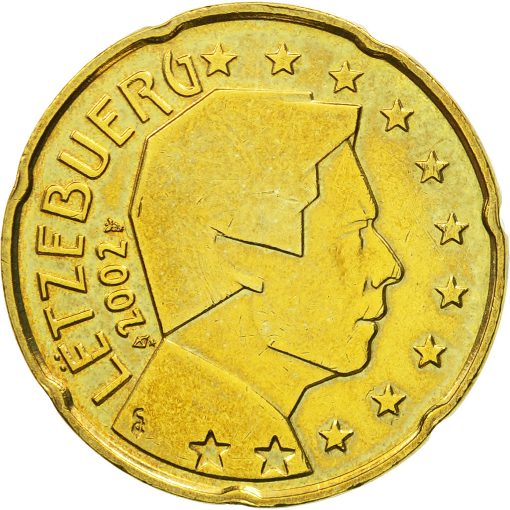 Luxemburg, 20 Euro Cent, 2002, VZ+, Messing, KM:79