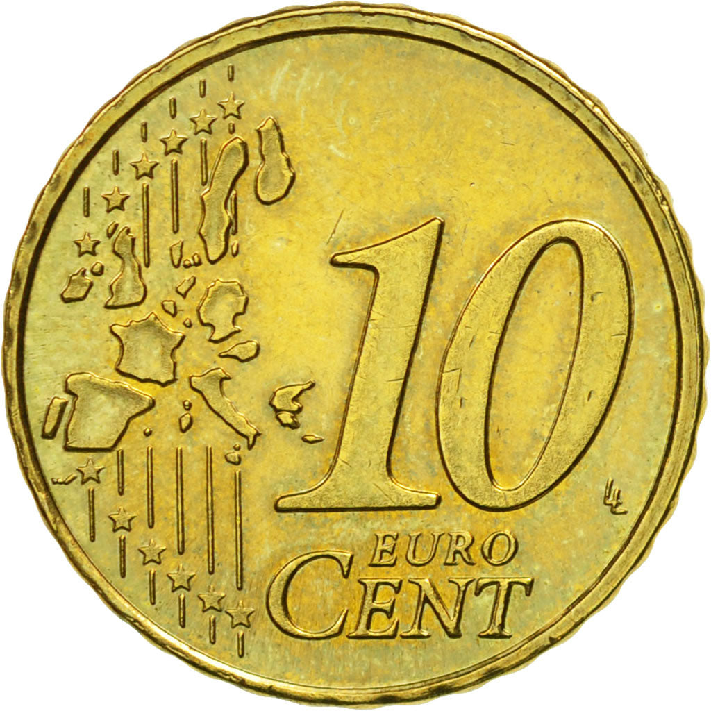 Luxembourg, 10 Euro Cent, 2002, MS(60-62), Brass, KM:78