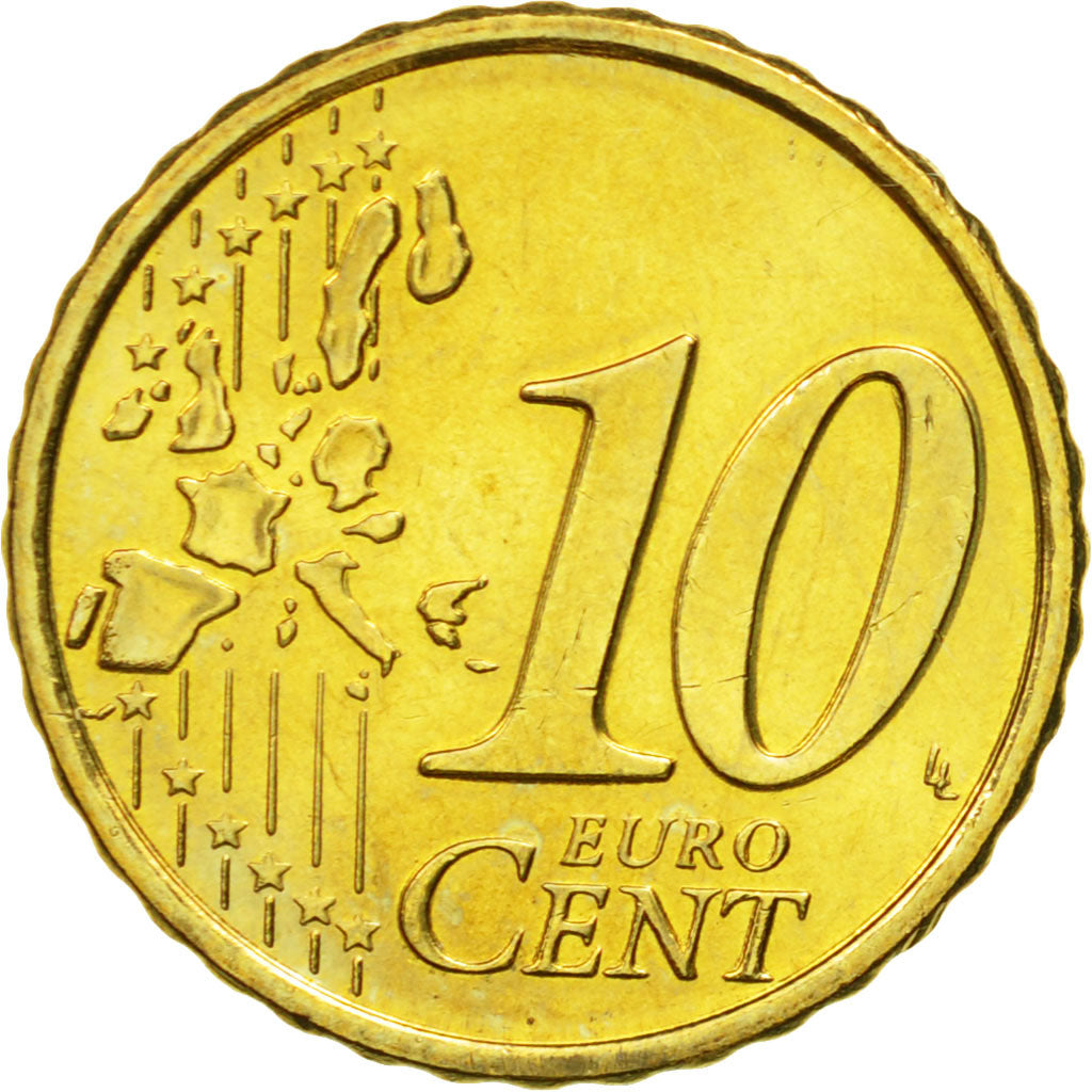 Finland, 10 Euro Cent, 2002, MS(63), Brass, KM:101