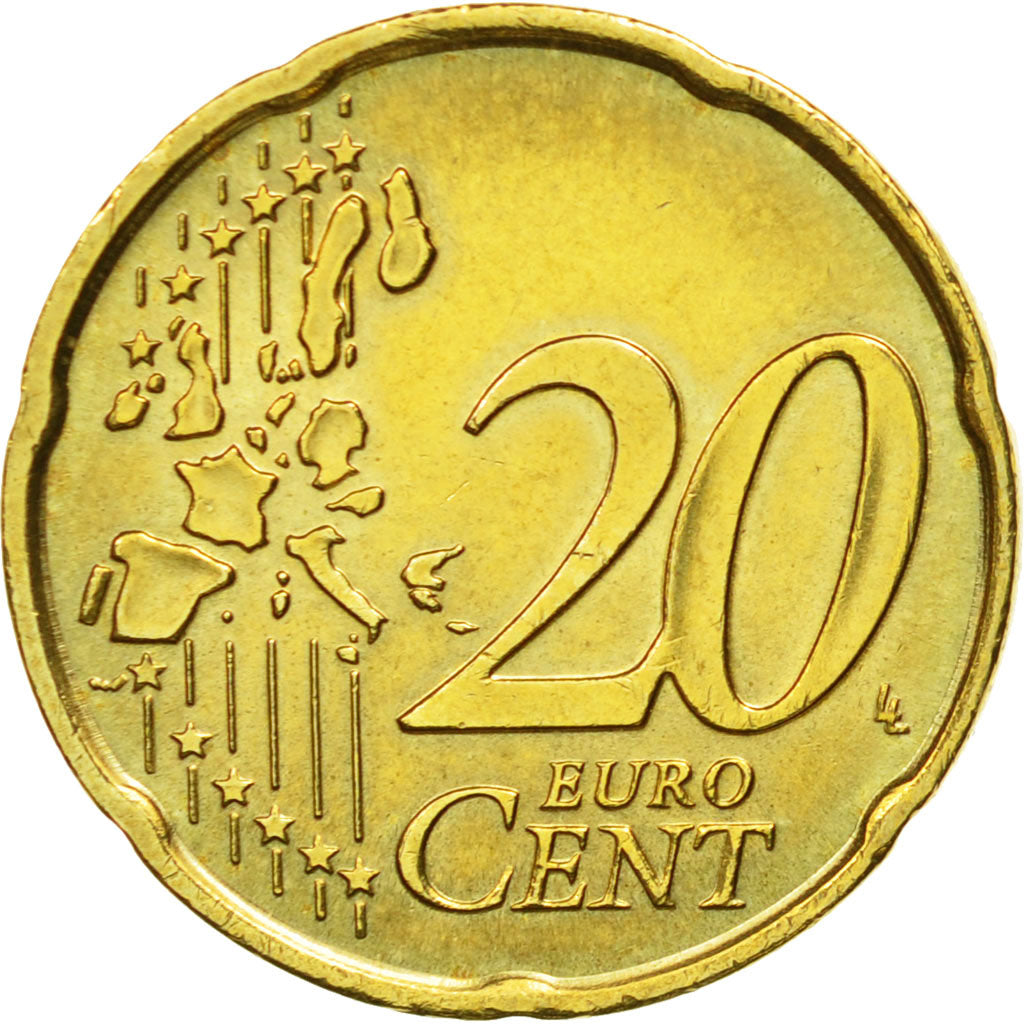 Italia, 20 Euro Cent, 2002, EBC+, Latón, KM:214