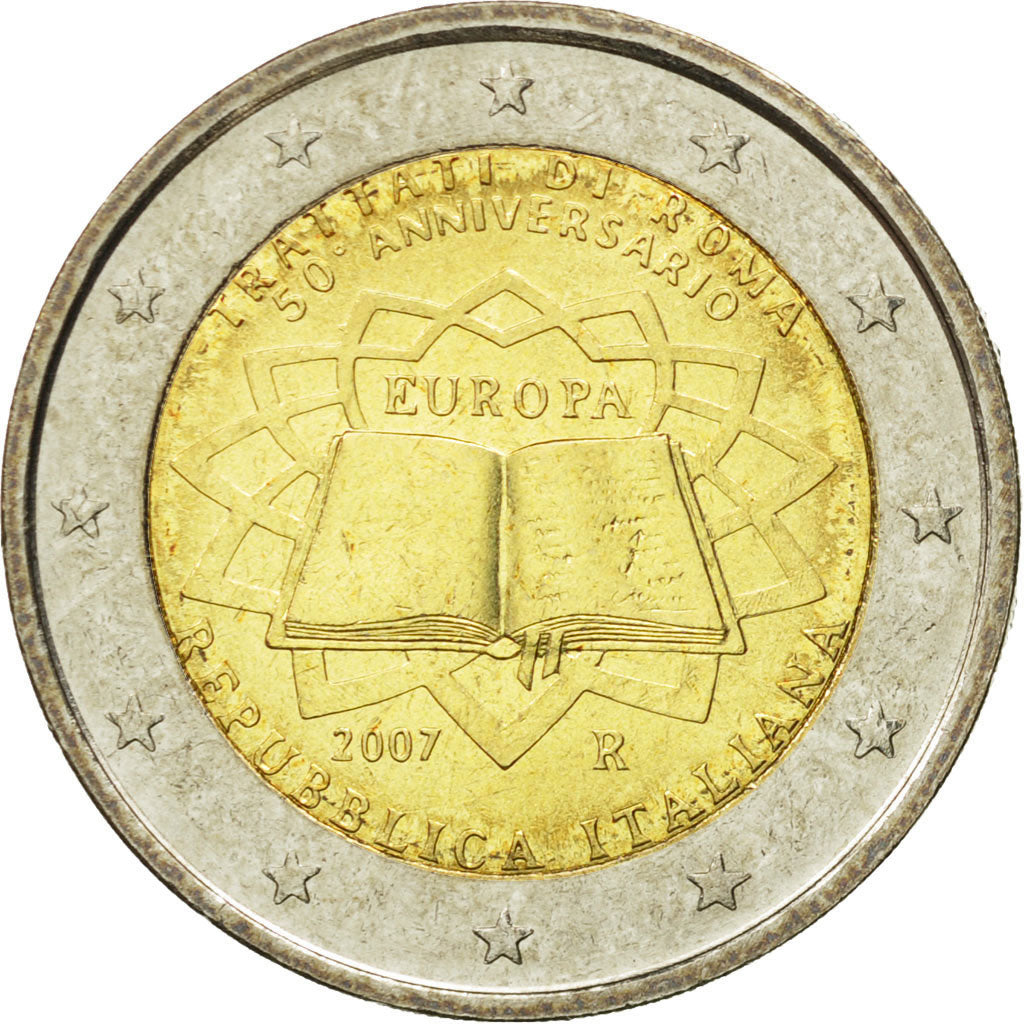 Italy, 2 Euro, Traité de Rome 50 ans, 2007, MS(60-62), Bi-Metallic, KM:311