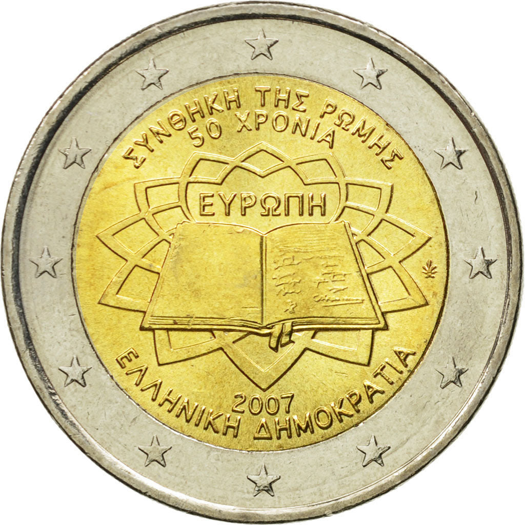 Greece, 2 Euro, Traité de Rome 50 ans, 2007, MS(63), Bi-Metallic, KM:216
