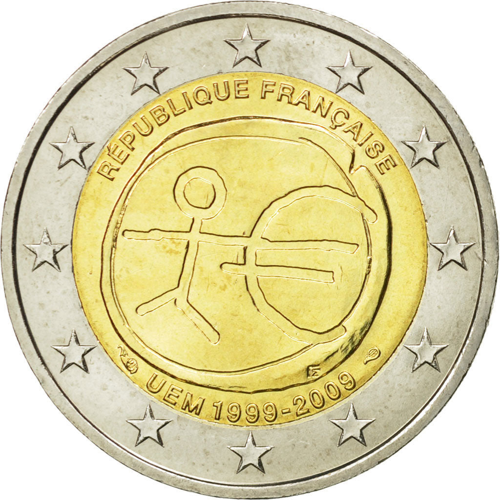 France, 2 Euro, 10 th anniversary of emu, 2009, MS(60-62), Bi-Metallic, KM:1590