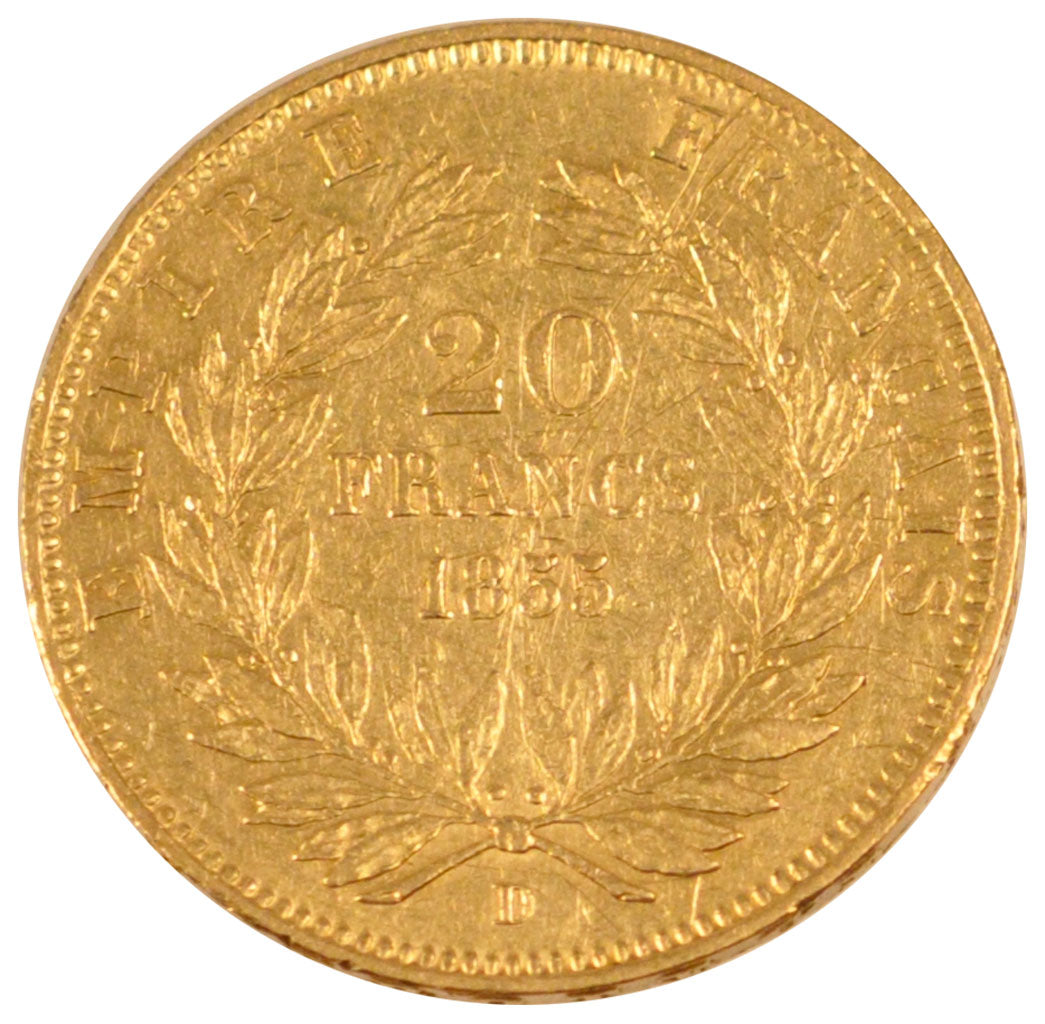 FRANCE, Napoléon III, 20 Francs, 1855, Lyon, KM #781.3, EF(40-45), Gold, Gadoury
