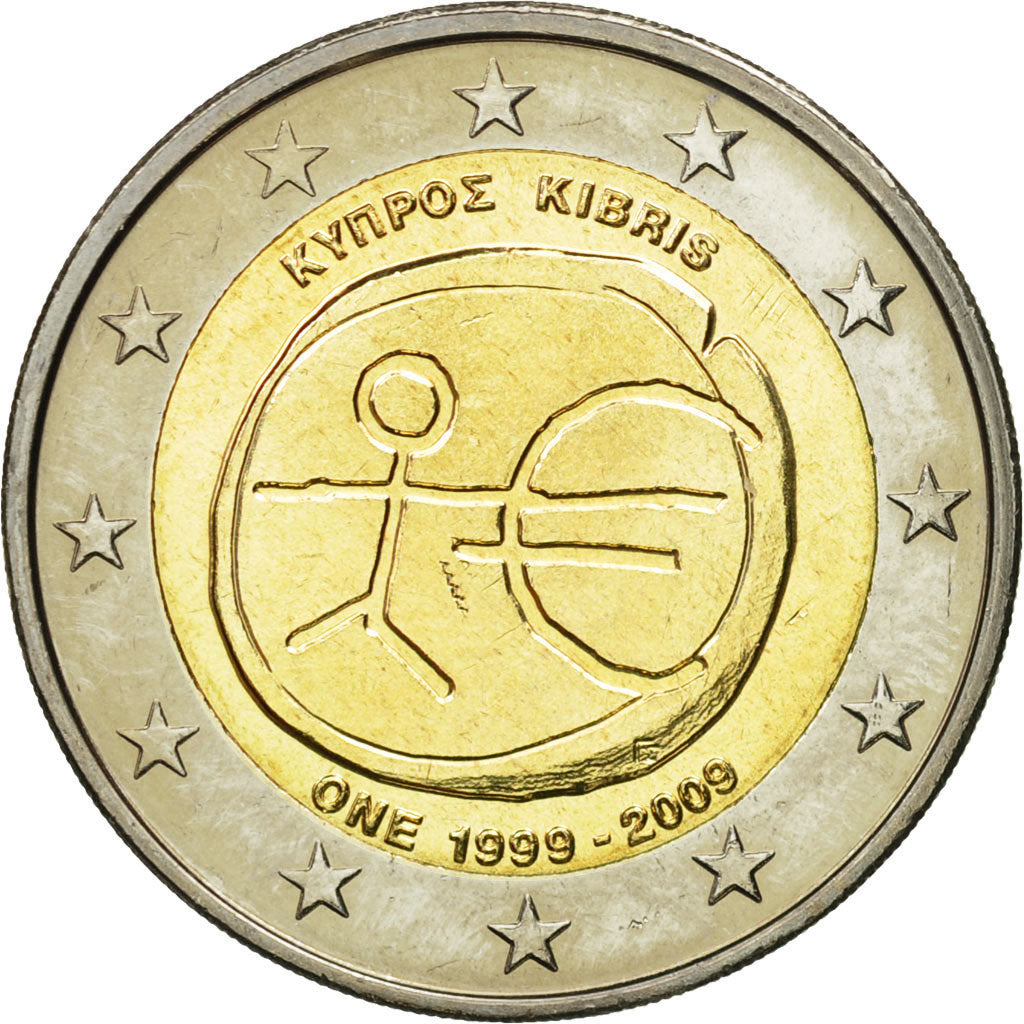 Cypr, 2 Euro, 10 ans de l'Euro, 2009, MS(63), Bimetaliczny, KM:89