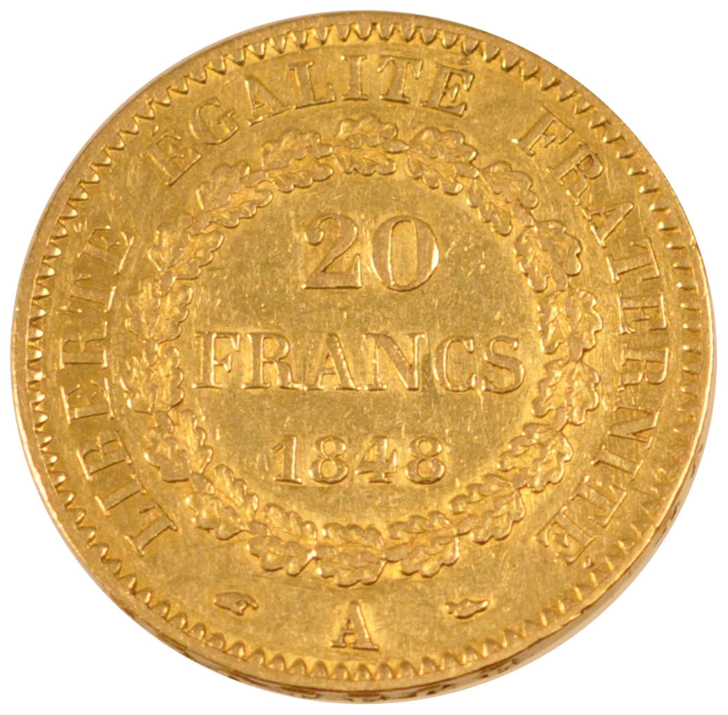 FRANCE, 20 Francs, 1848, Paris, EF(40-45), Gold, Gadoury #1032, 6.41