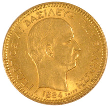 GREECE, 20 Drachmai, 1884, Paris, KM #56, AU(55-58), Gold, 6.43