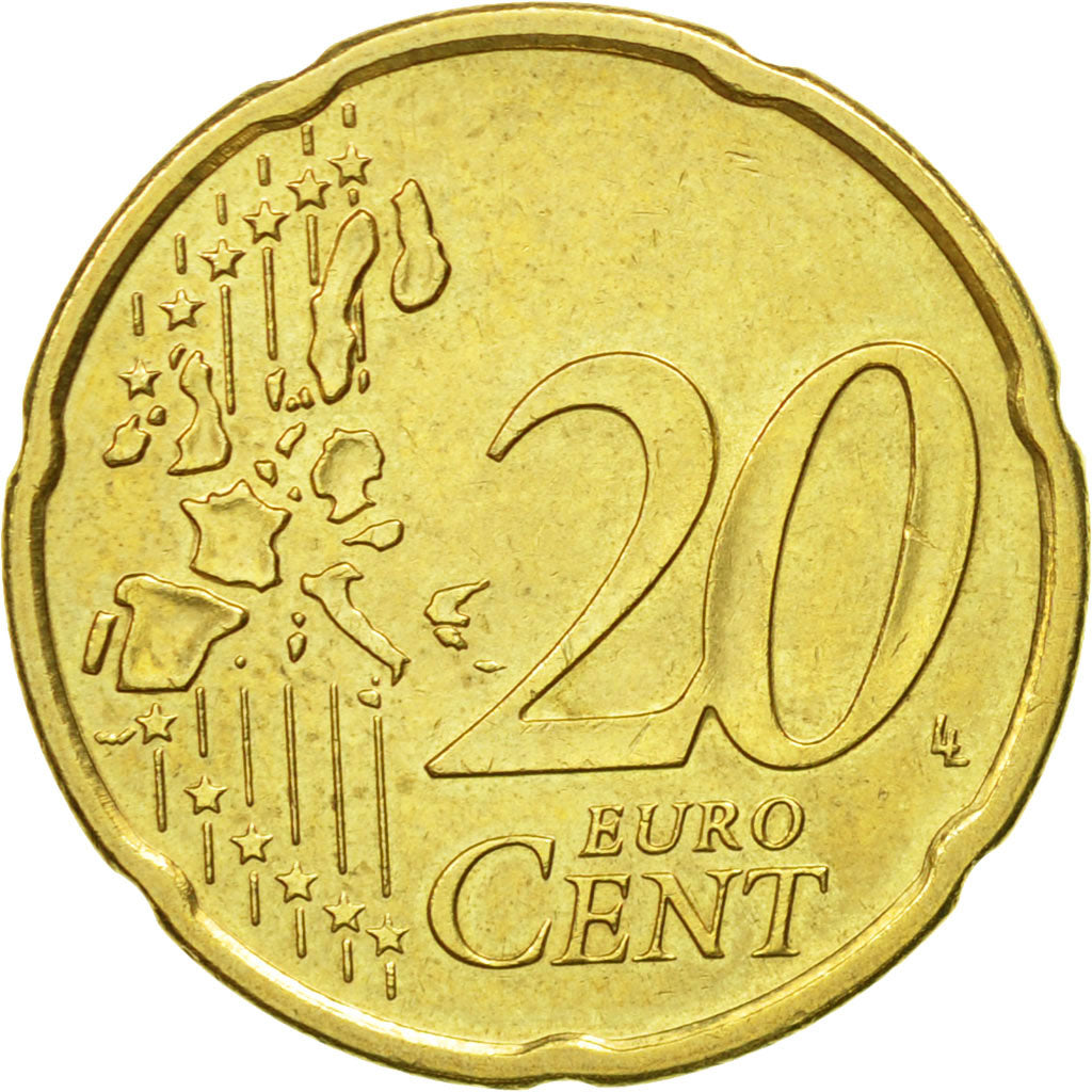 GERMANY - FEDERAL REPUBLIC, 20 Euro Cent, 2002, EF(40-45), Brass, KM:211