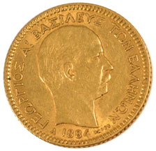 GREECE, 20 Drachmai, 1884, Paris, KM #56, EF(40-45), Gold, 6.42
