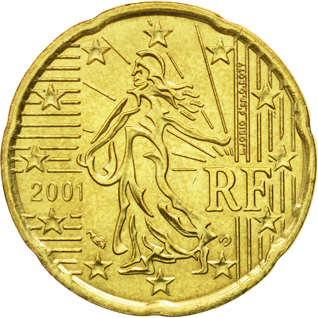 Frankrijk, 20 Euro Cent, 2001, ZF+, Tin, KM:1286
