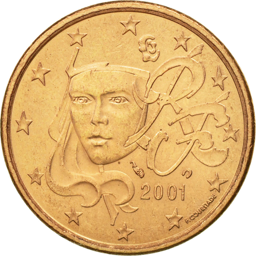 Frankrijk, 5 Euro Cent, 2001, ZF, Copper Plated Steel, KM:1284