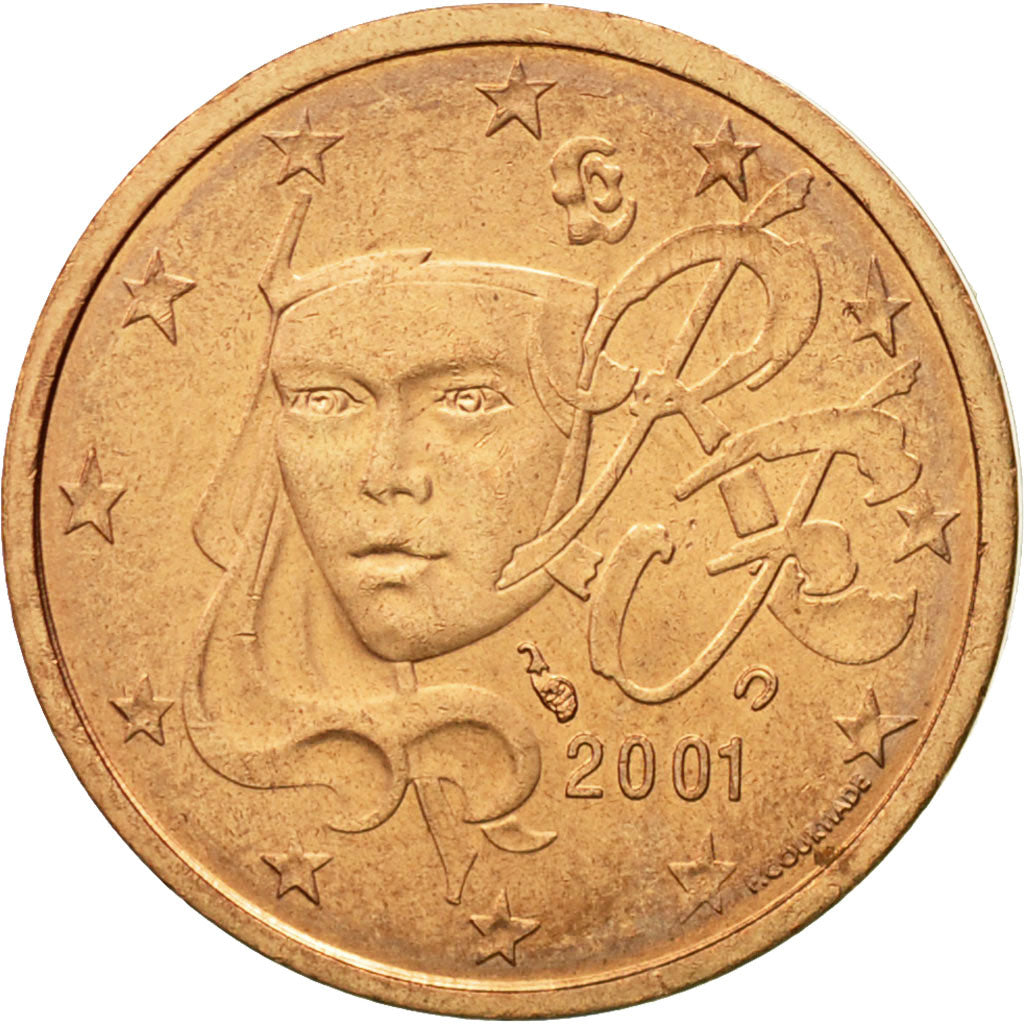 France, 2 Euro Cent, 2001, EF(40-45), Copper Plated Steel, KM:1283