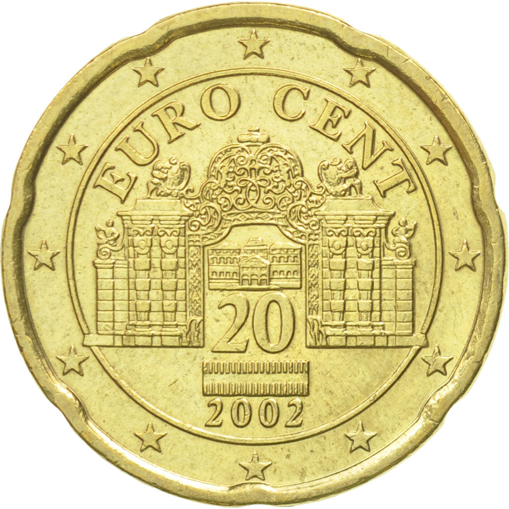 Austria, 20 Euro Cent, 2002, MS(60-62), Brass, KM:3086