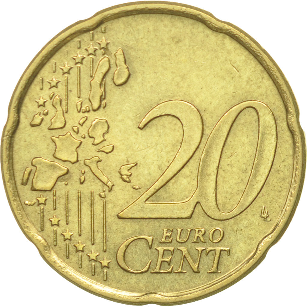 Portugal, 20 Euro Cent, 2002, MBC, Latón, KM:744