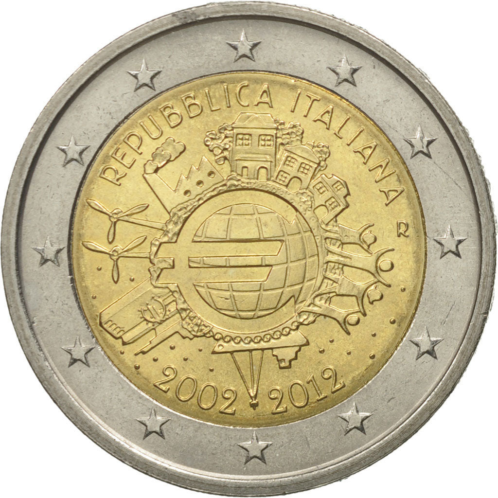 Italy, 2 Euro, european monetary union 10 th anniversary, 2012, AU(55-58)