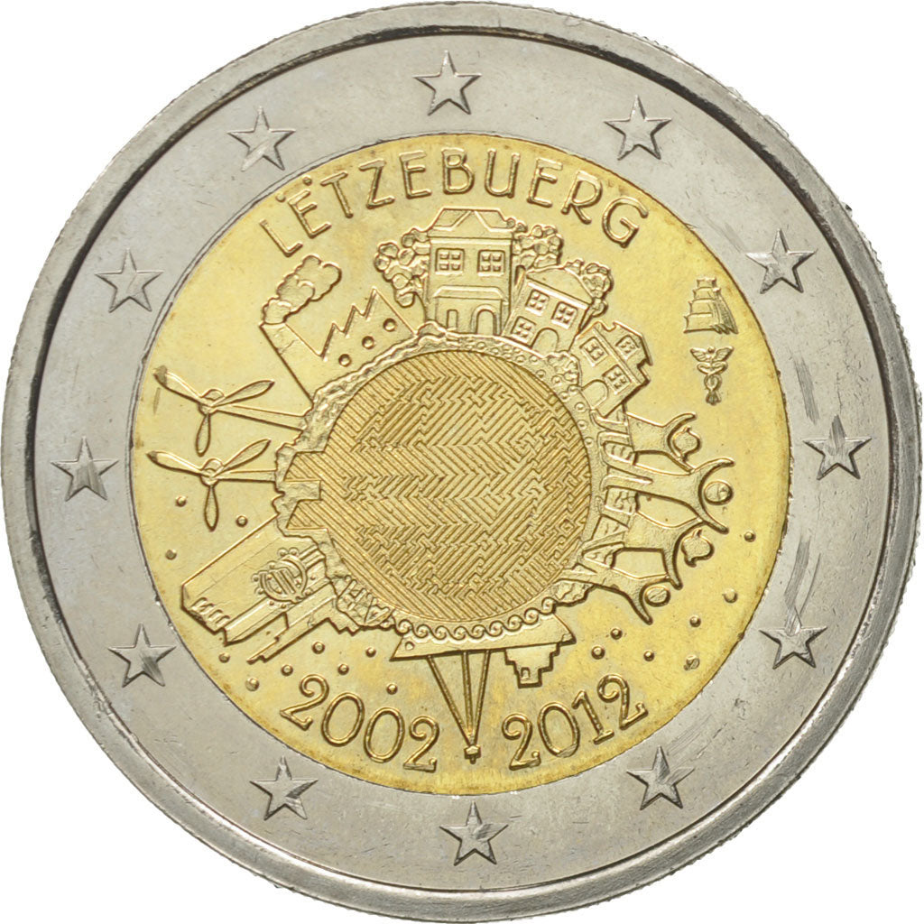 Luxembourg, 2 Euro, 10 years euro, 2012, MS(60-62), Bi-Metallic, KM:119