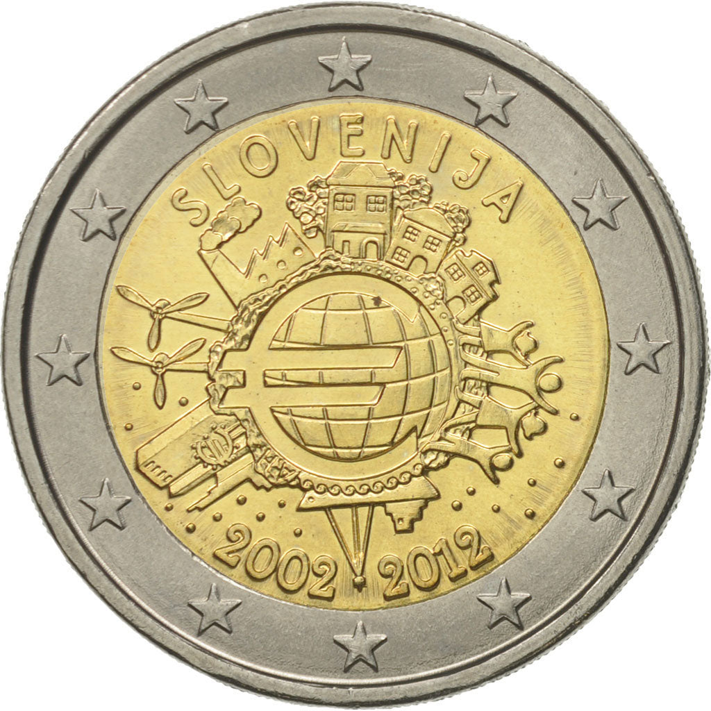 Slovenië, 2 Euro, 10 ans de l'Euro, 2012, PR+, Bi-Metallic, KM:107