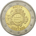 Malta, 2 Euro, 10 Jahre Euro, 2012, MS(60-62), Bimetaliczny, KM:139