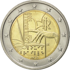 Italy, 2 Euro, Louis Braille, 2009, AU(55-58), Bi-Metallic, KM:310