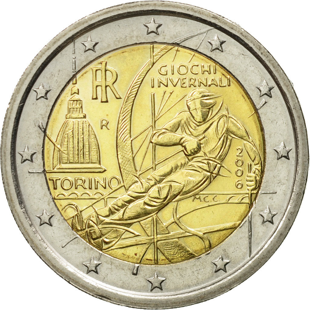 Italia, 2 Euro, Torino Winter Olympics, 2006, BB+, Bi-metallico, KM:246