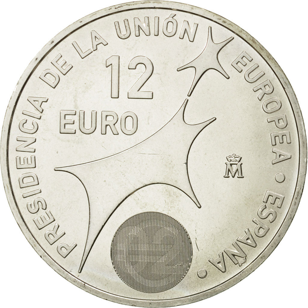 España, 12 Euro, Spanish European Union Presidency, 2002, SC, Plata, KM:1049