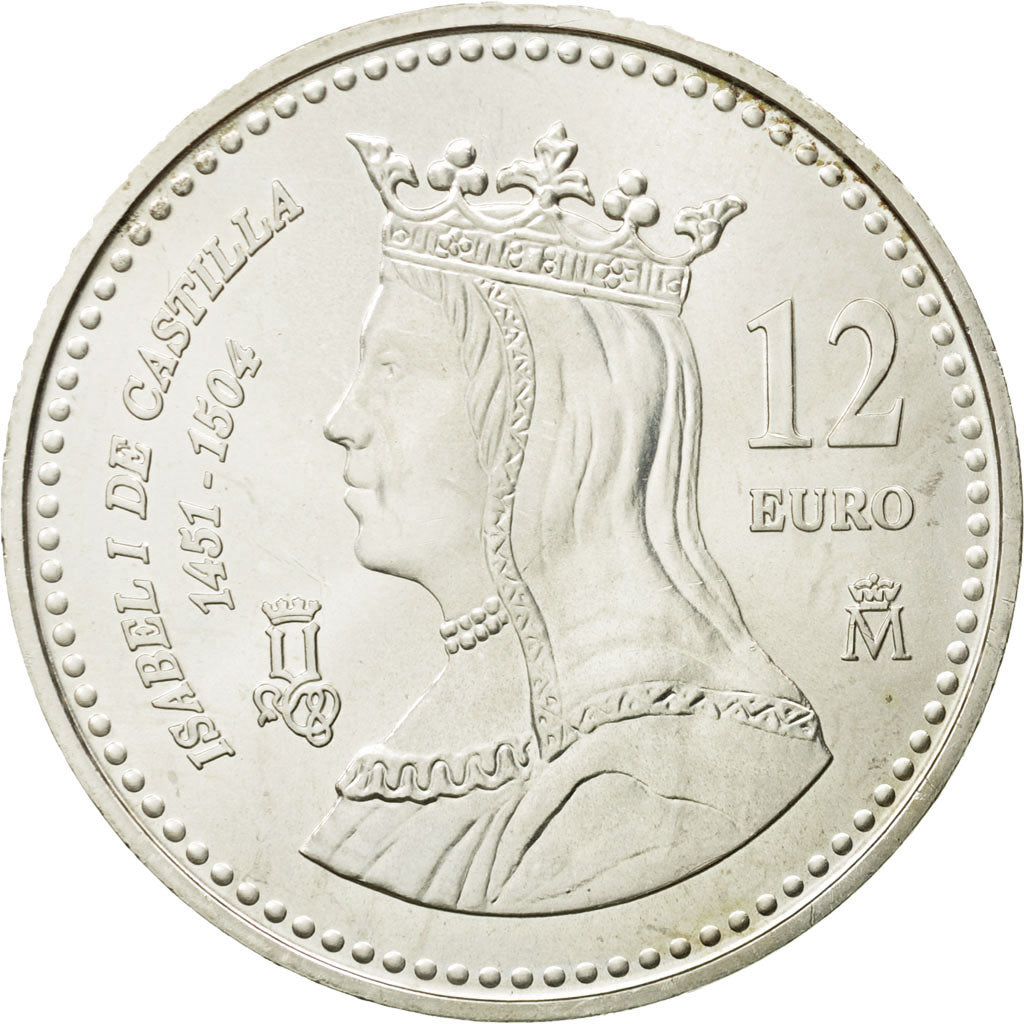 Spain, 12 Euro, 500th Anniversary - Death of Isabel, 2004, MS(63), Silver