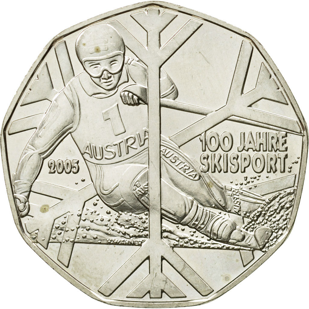Austria, 5 Euro, Centennial of Sport Skiing, 2005, MS(63), Silver, KM:3117